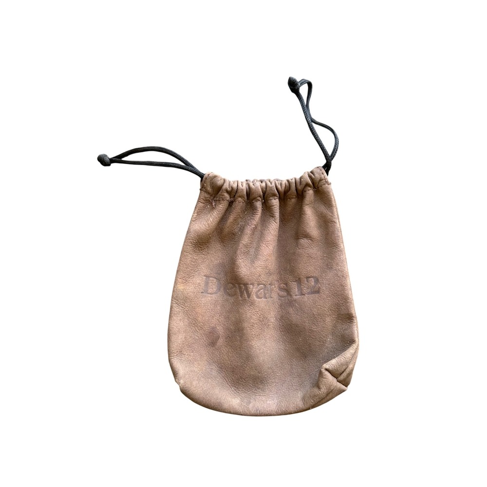 Dewars 12 Vintage Brown Leather Drawstring Pouch Small Collectible Bag 2607